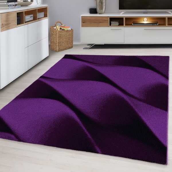 Designer Teppich Wellenmuster Lila l Kurzflor Teppich Lila 160x230cm